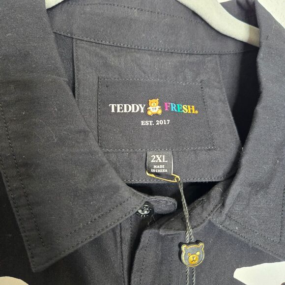 Teddy Fresh Mens Send Help Woven Shirt 2XL Black Button Up Oversized Streetwear - Picture 8 of 12
